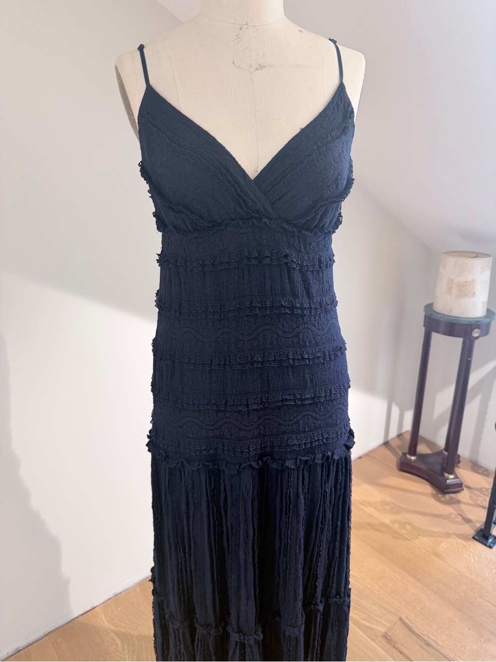 Eliza J Navy Textured Maxi Dress with Spaghetti Straps